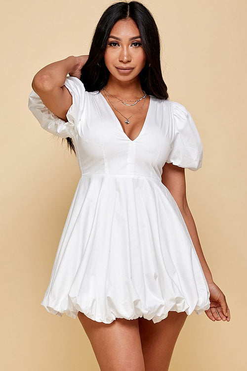 White Bubble Hem Mini Dress – Velvet Bleu